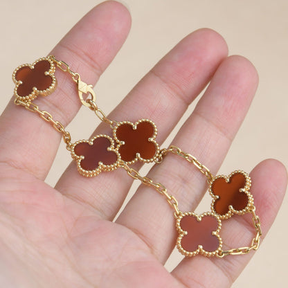 [Grace Jewelry]CLOVER 5 MOTIFS RED AGATE  BRACELET