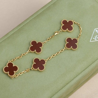 [Grace Jewelry]CLOVER 5 MOTIFS RED AGATE  BRACELET