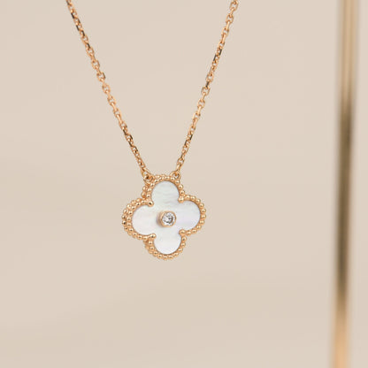 [Grace Jewelry]CLOVER 15MM DIAMOND WHITE FRITILLARIA NECKLACE