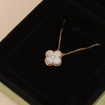 [Grace Jewelry]CLOVER 15MM DIAMOND WHITE FRITILLARIA NECKLACE