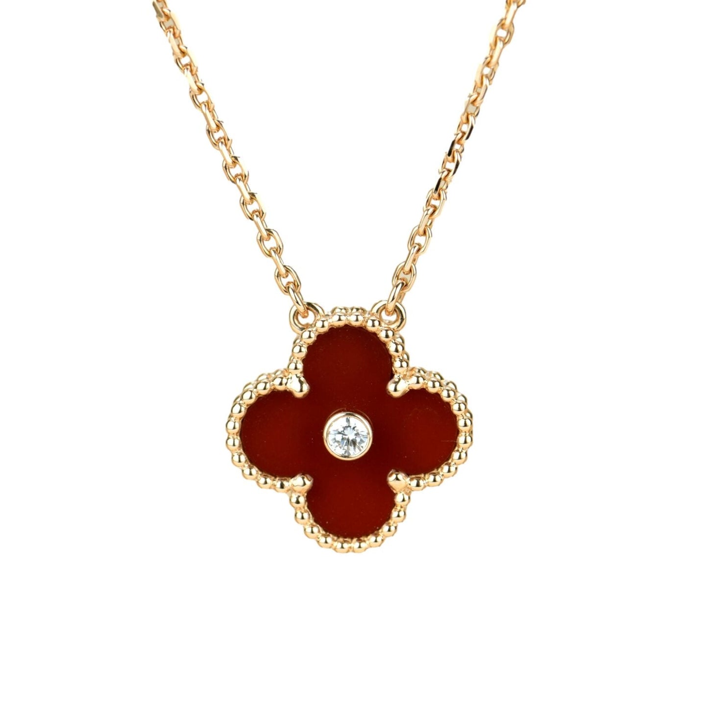 [Grace Jewelry]CLOVER 15MM DIAMOND CARNELIAN NECKLACE