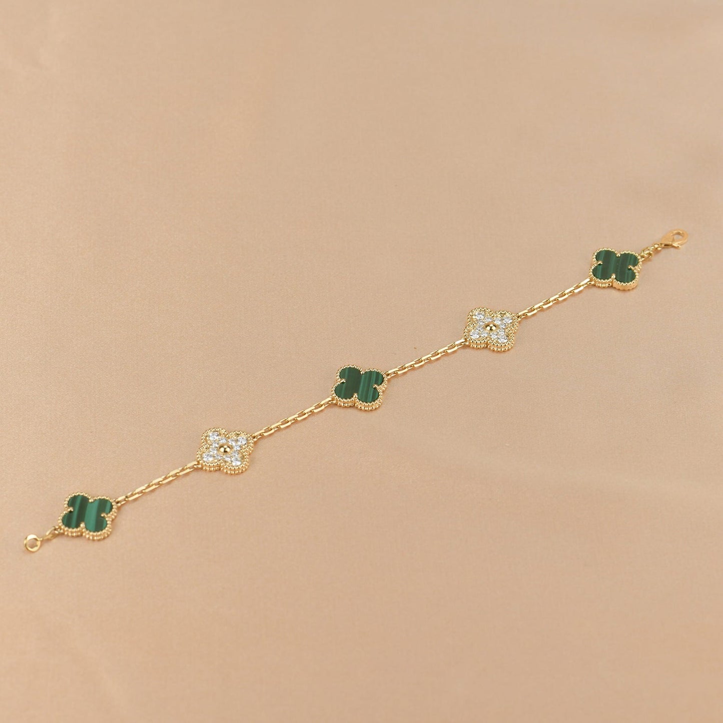 [Grace Jewelry]CLOVER  5 MOTIF MALACHITE DIAMOND BRACELET