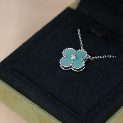 [Grace Jewelry]CLOVER 15MM DIAMOND SVRES PORCELAIN  NECKLACE SILVER