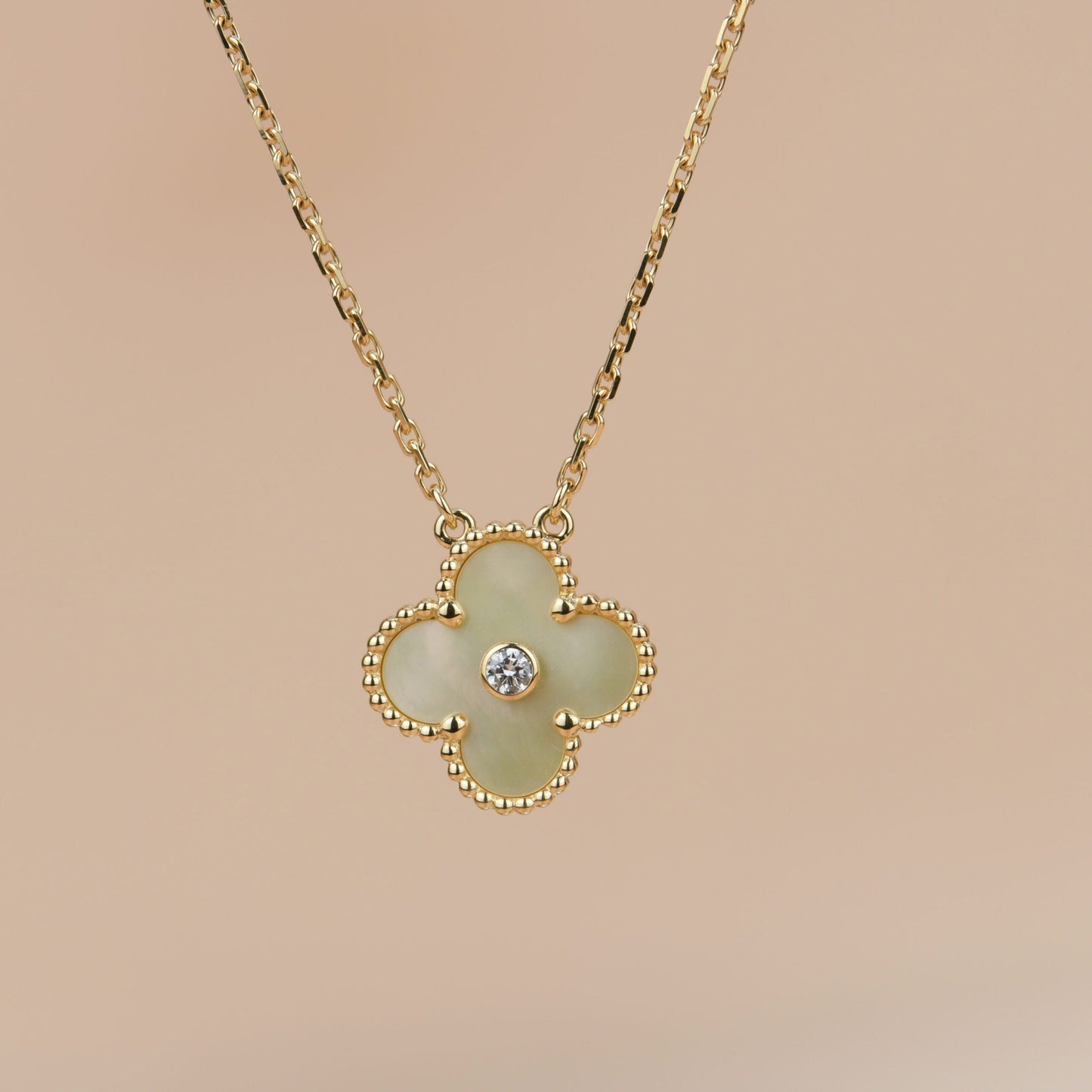 [Grace Jewelry]CLOVER 15MM DIAMOND GOLD MOTHER OF PEARL NECKLACE