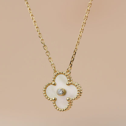 [Grace Jewelry]CLOVER 15MM DIAMOND GOLD MOTHER OF PEARL NECKLACE