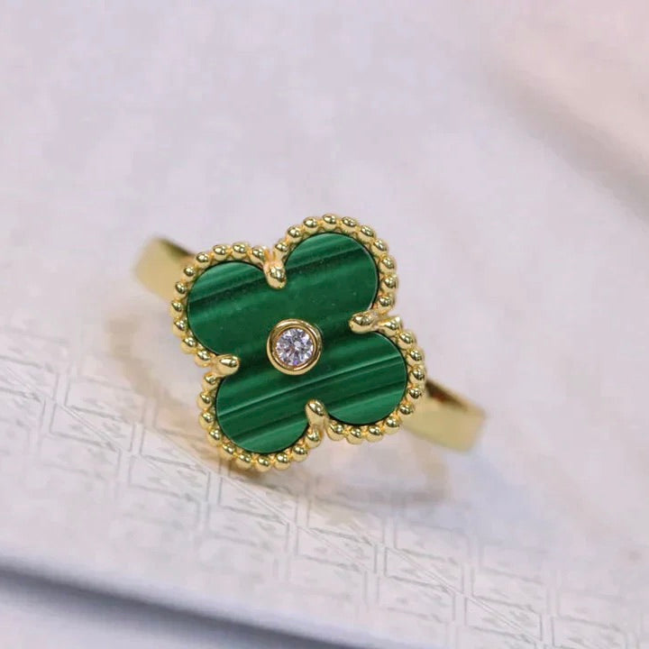 [Grace Jewelry]CLOVER MALACHITE RING GOLD DIAMOND