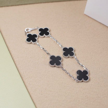 [Grace Jewelry]CLOVER 5 MOTIF ONYXS  BRACELET SILVER