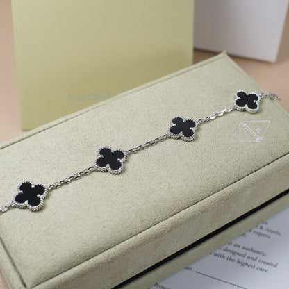 [Grace Jewelry]CLOVER 5 MOTIF ONYXS  BRACELET SILVER