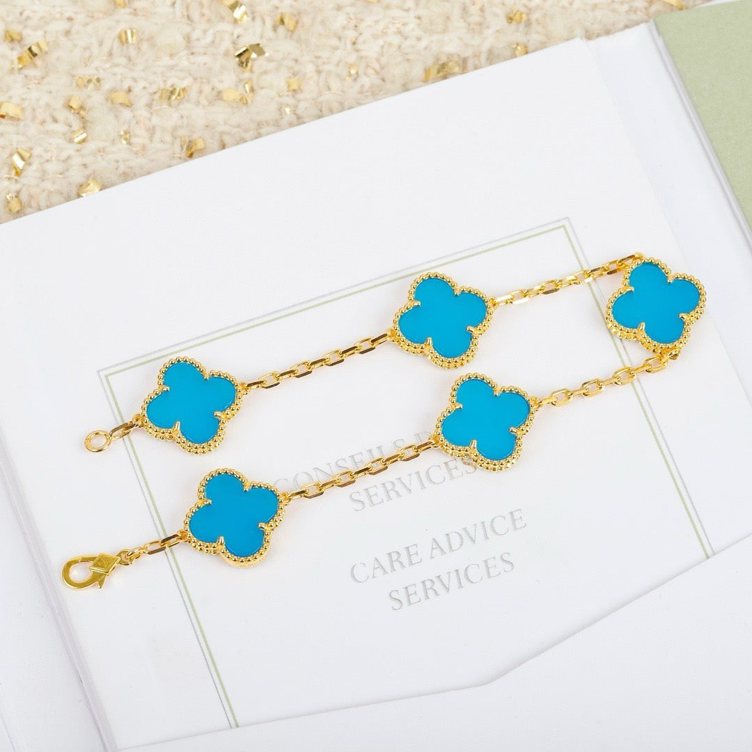 [Grace Jewelry]CLOVER 5 MOTIFS TURQUOISE BRACELET