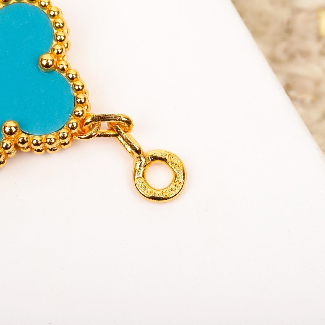 [Grace Jewelry]CLOVER 5 MOTIF TURQUOISE DIAMOND GOLD BRACELET