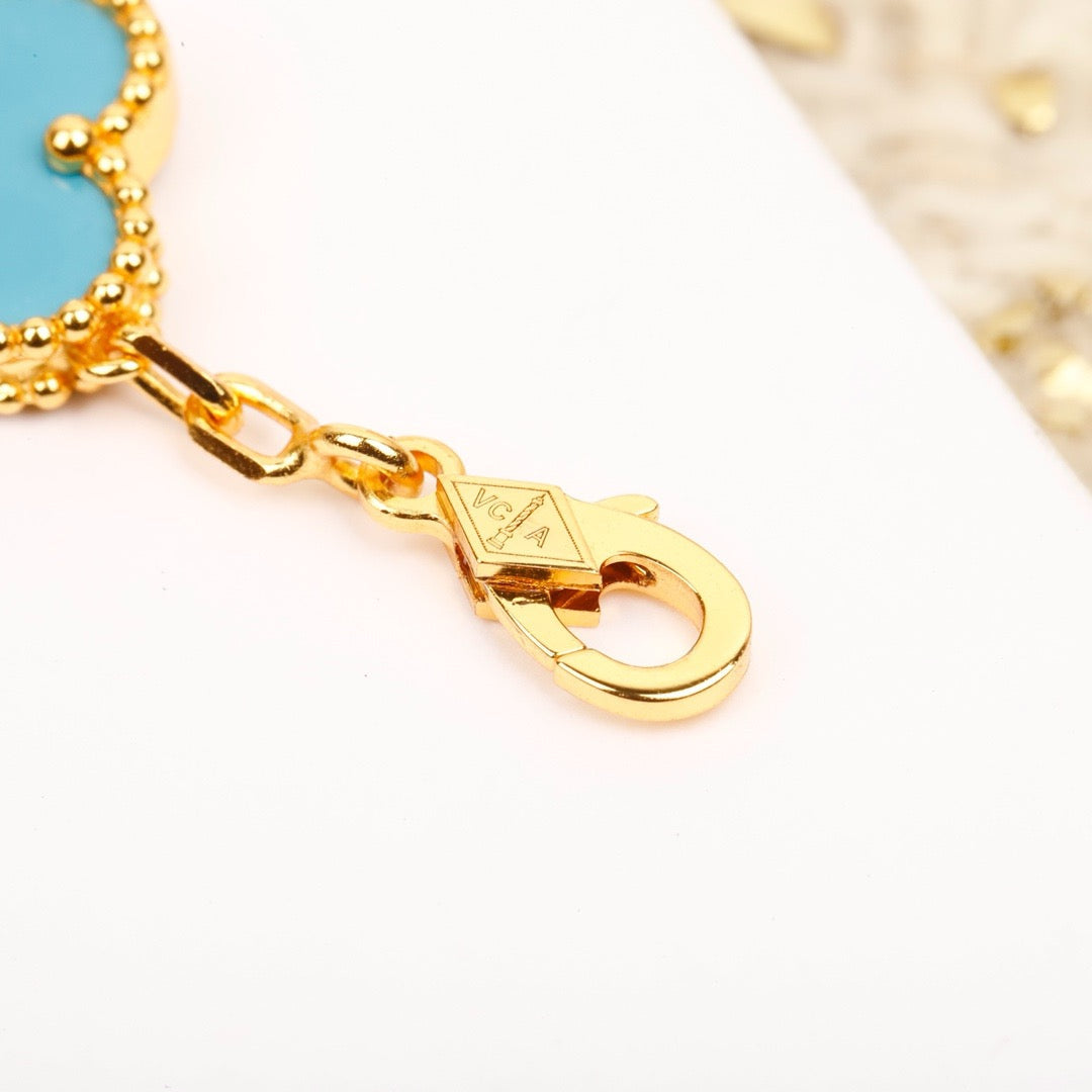 [Grace Jewelry]CLOVER 5 MOTIF TURQUOISE DIAMOND GOLD BRACELET