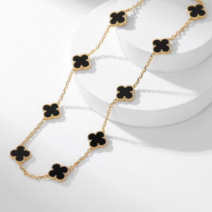 [Grace Jewelry]CLOVER 10 MOTIFS ONYX NECKLACE