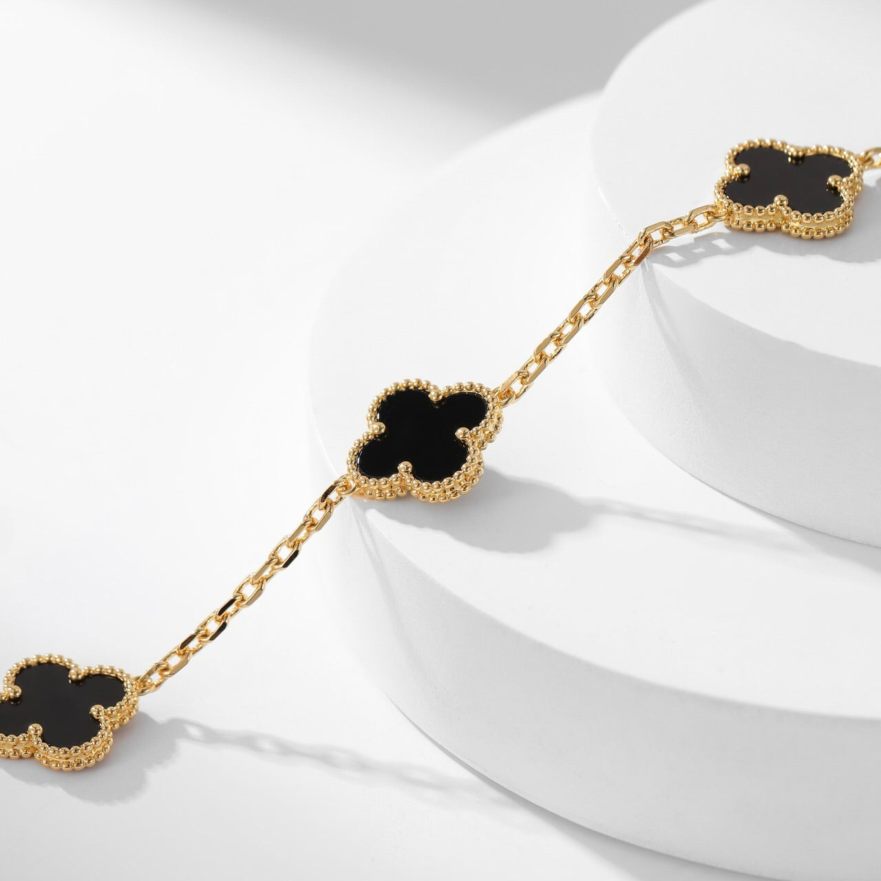 [Grace Jewelry]CLOVER 10 MOTIFS ONYX NECKLACE