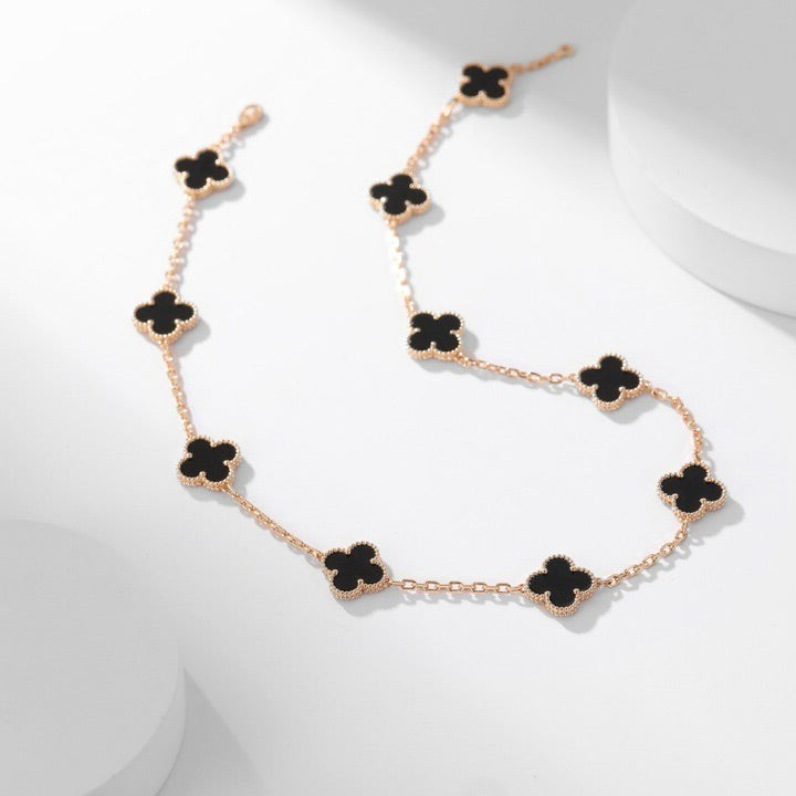 [Grace Jewelry]CLOVER 10 MOTIFS ONYX NECKLACE