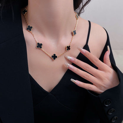 [Grace Jewelry]CLOVER 10 MOTIFS ONYX NECKLACE