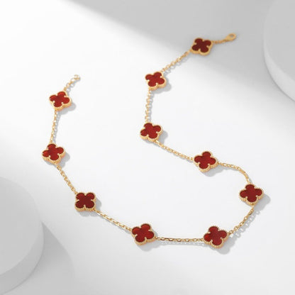 [Grace Jewelry]CLOVER 10 MOTIFS CARNELIAN NECKLACE