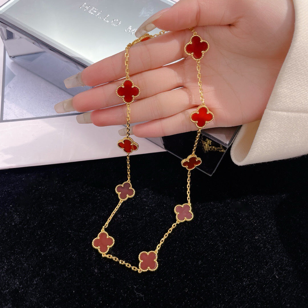 [Grace Jewelry]CLOVER 10 MOTIFS CARNELIAN NECKLACE