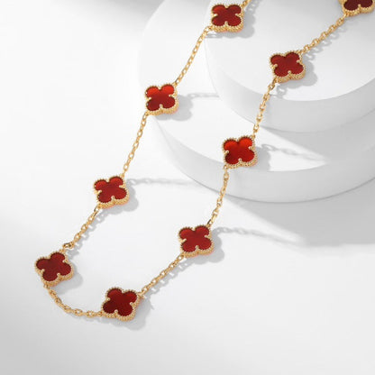 [Grace Jewelry]CLOVER 10 MOTIFS CARNELIAN NECKLACE