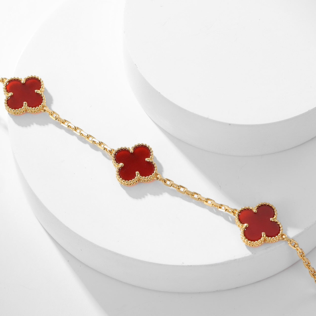 [Grace Jewelry]CLOVER 10 MOTIFS CARNELIAN NECKLACE