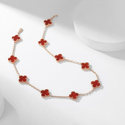 [Grace Jewelry]CLOVER 10 MOTIFS CARNELIAN NECKLACE