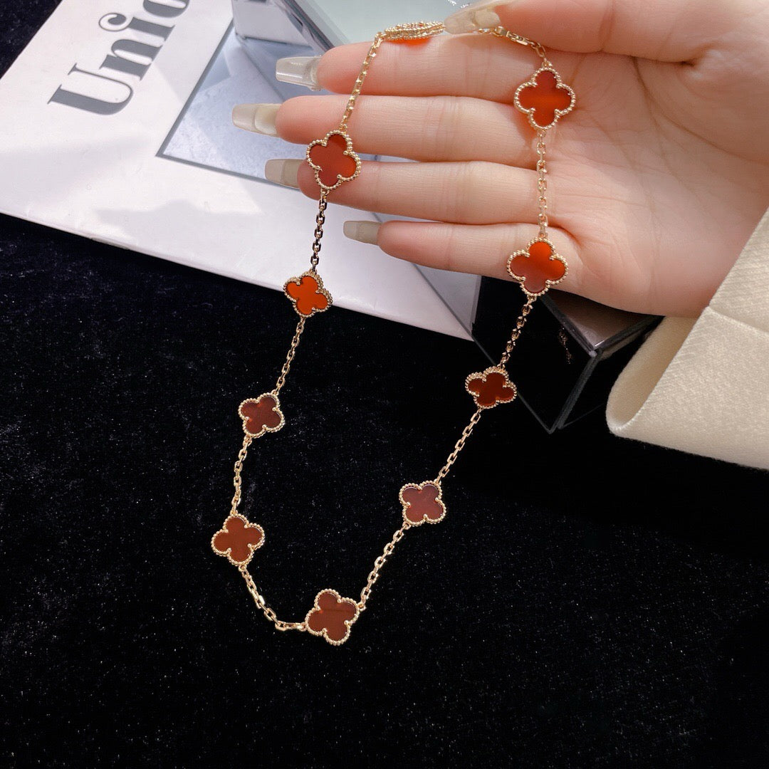 [Grace Jewelry]CLOVER 10 MOTIFS CARNELIAN NECKLACE