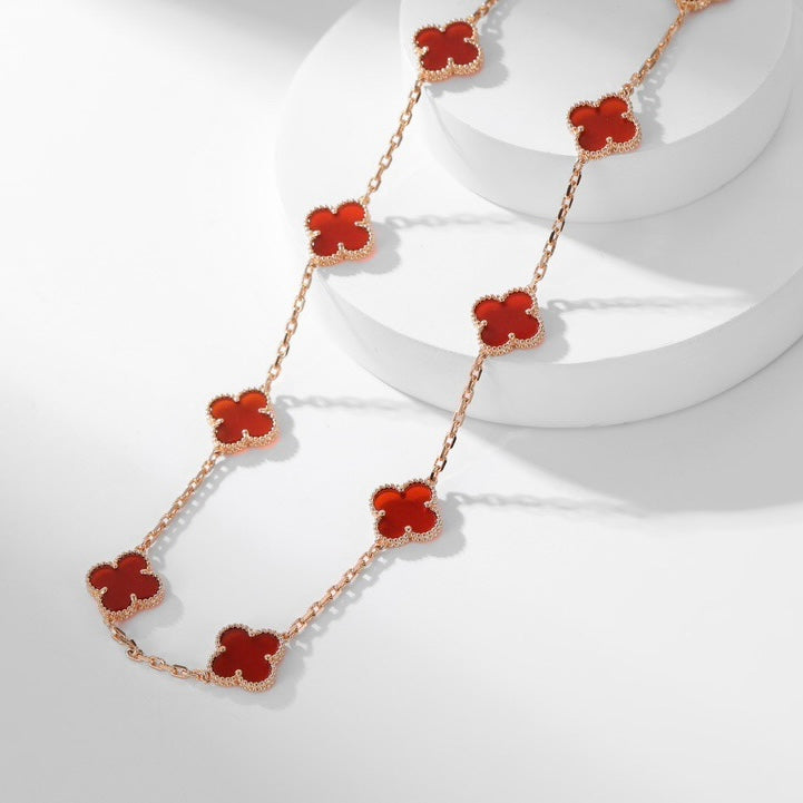 [Grace Jewelry]CLOVER 10 MOTIFS CARNELIAN NECKLACE