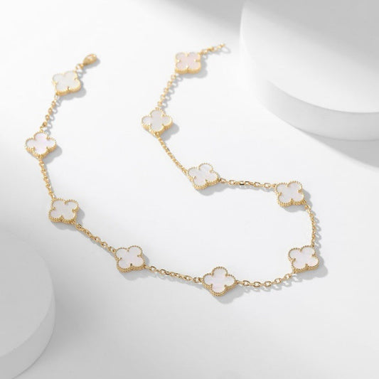 [Grace Jewelry]CLOVER 10 MOTIFS WHITE MOTHER OF PEARL NECKLACE