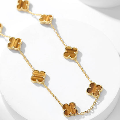 [Grace Jewelry]CLOVER 10 MOTIFS TIGER EYE NECKLACE