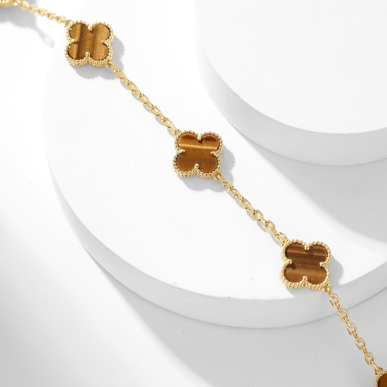 [Grace Jewelry]CLOVER 10 MOTIFS TIGER EYE NECKLACE