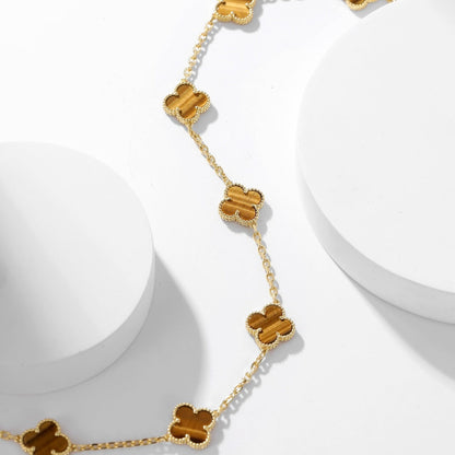 [Grace Jewelry]CLOVER 10 MOTIFS TIGER EYE NECKLACE