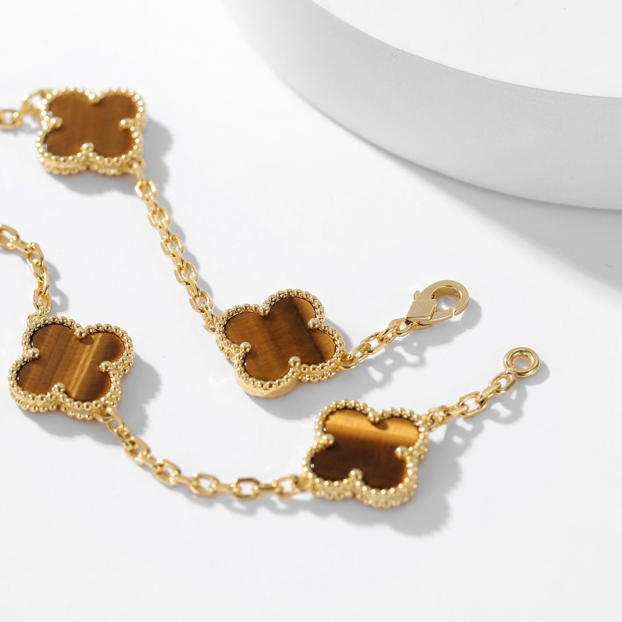 [Grace Jewelry]CLOVER 10 MOTIFS TIGER EYE NECKLACE