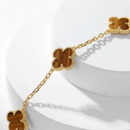 [Grace Jewelry]CLOVER 10 MOTIFS TIGER EYE NECKLACE