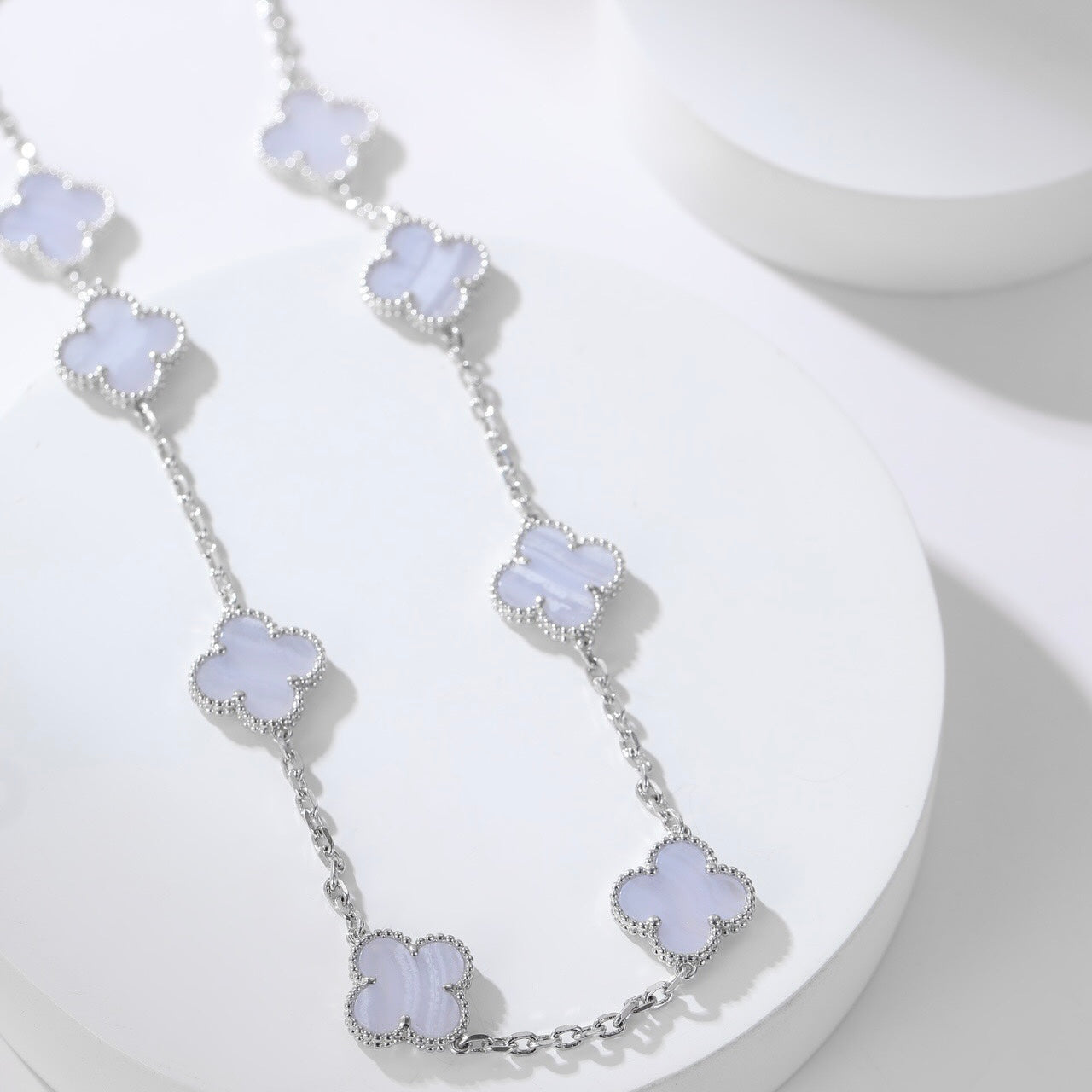 [Grace Jewelry]CLOVER 10 MOTIFS PURPLE CHALCEDONY NECKLACE