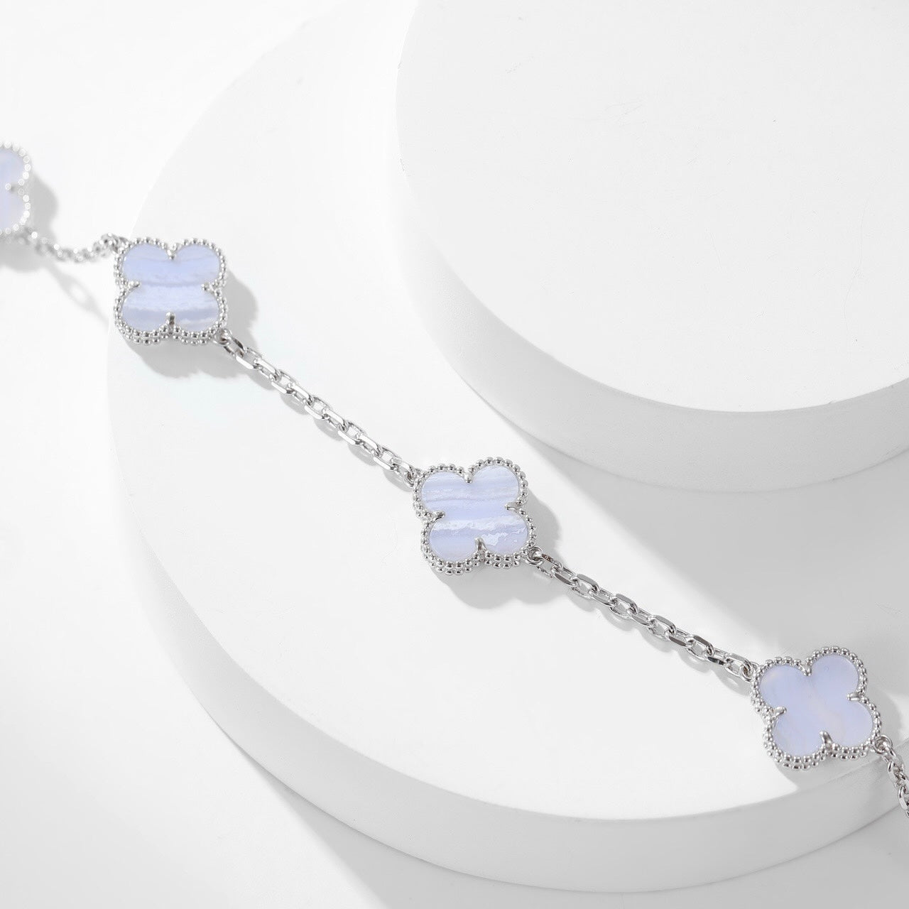 [Grace Jewelry]CLOVER 10 MOTIFS PURPLE CHALCEDONY NECKLACE