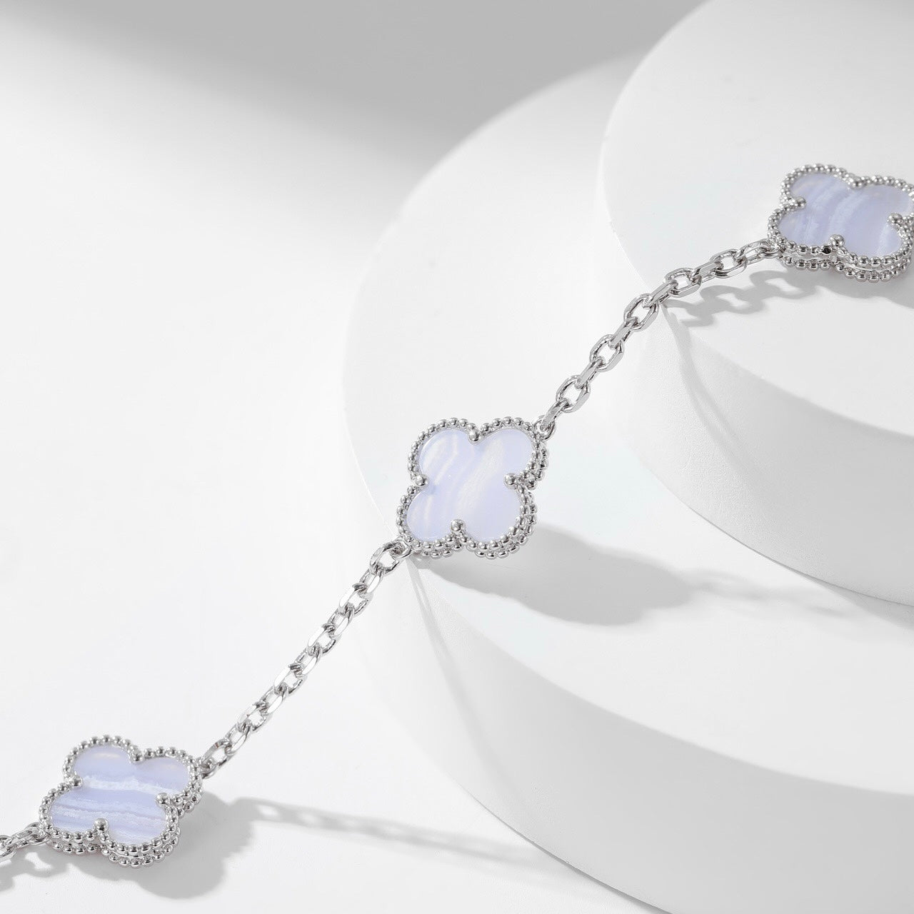 [Grace Jewelry]CLOVER 10 MOTIFS PURPLE CHALCEDONY NECKLACE