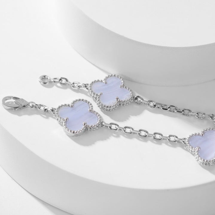 [Grace Jewelry]CLOVER 10 MOTIFS PURPLE CHALCEDONY NECKLACE