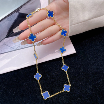 [Grace Jewelry]CLOVER 10 MOTIFS BLUE AGATE NECKLACE