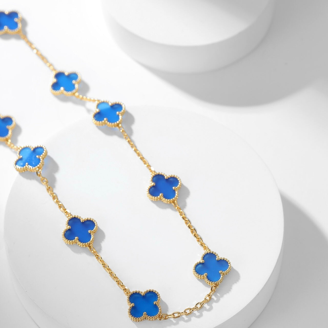 [Grace Jewelry]CLOVER 10 MOTIFS BLUE AGATE NECKLACE