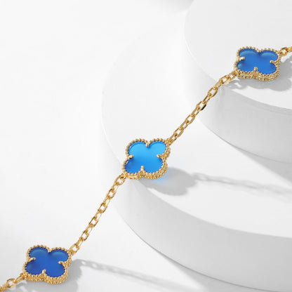 [Grace Jewelry]CLOVER 10 MOTIFS BLUE AGATE NECKLACE