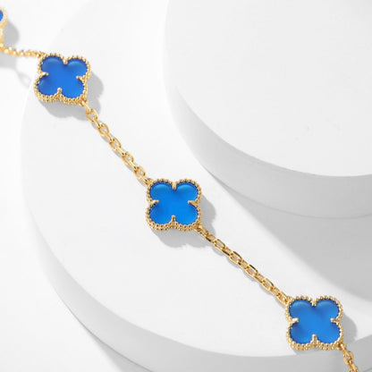 [Grace Jewelry]CLOVER 10 MOTIFS BLUE AGATE NECKLACE