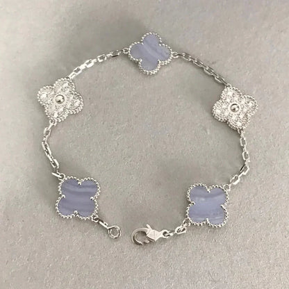 [Grace Jewelry]CLOVER  5 MOTIF DIAMOND PURPLE CHALCEDONY BRACELET SILVER