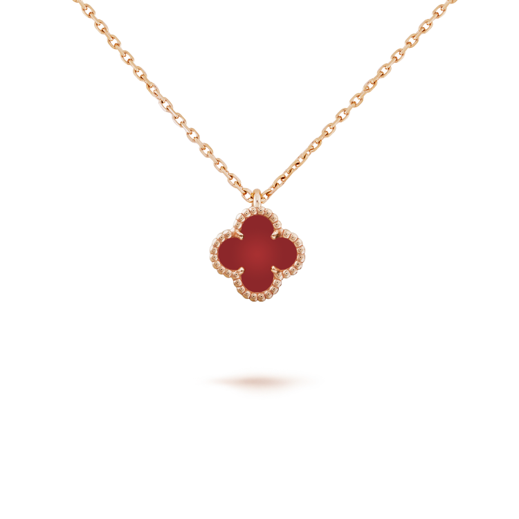 [Grace Jewelry]CLOVER MINI 9.5MM WHITE CARNELIANS NECKLACE