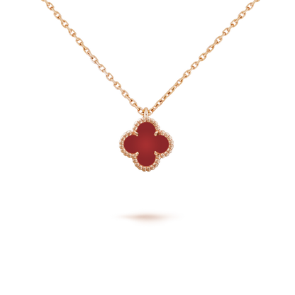 [Grace Jewelry]CLOVER MINI 9.5MM WHITE CARNELIANS NECKLACE