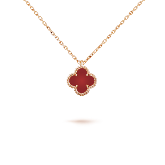 [Grace Jewelry]CLOVER MINI 9.5MM WHITE CARNELIANS NECKLACE