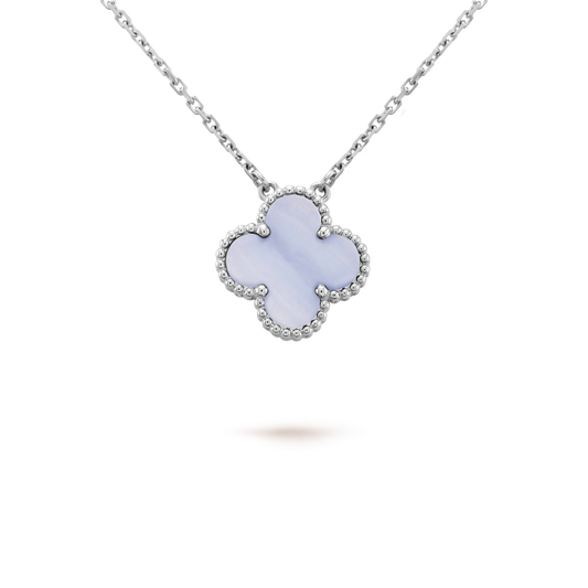 [Grace Jewelry]CLOVER 15MM BLUE CHALCEDONY NECKLACE SILVER