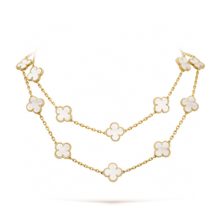 [Grace Jewelry]CLOVER 20 MOTIFS WHITE MOP NECKLACE