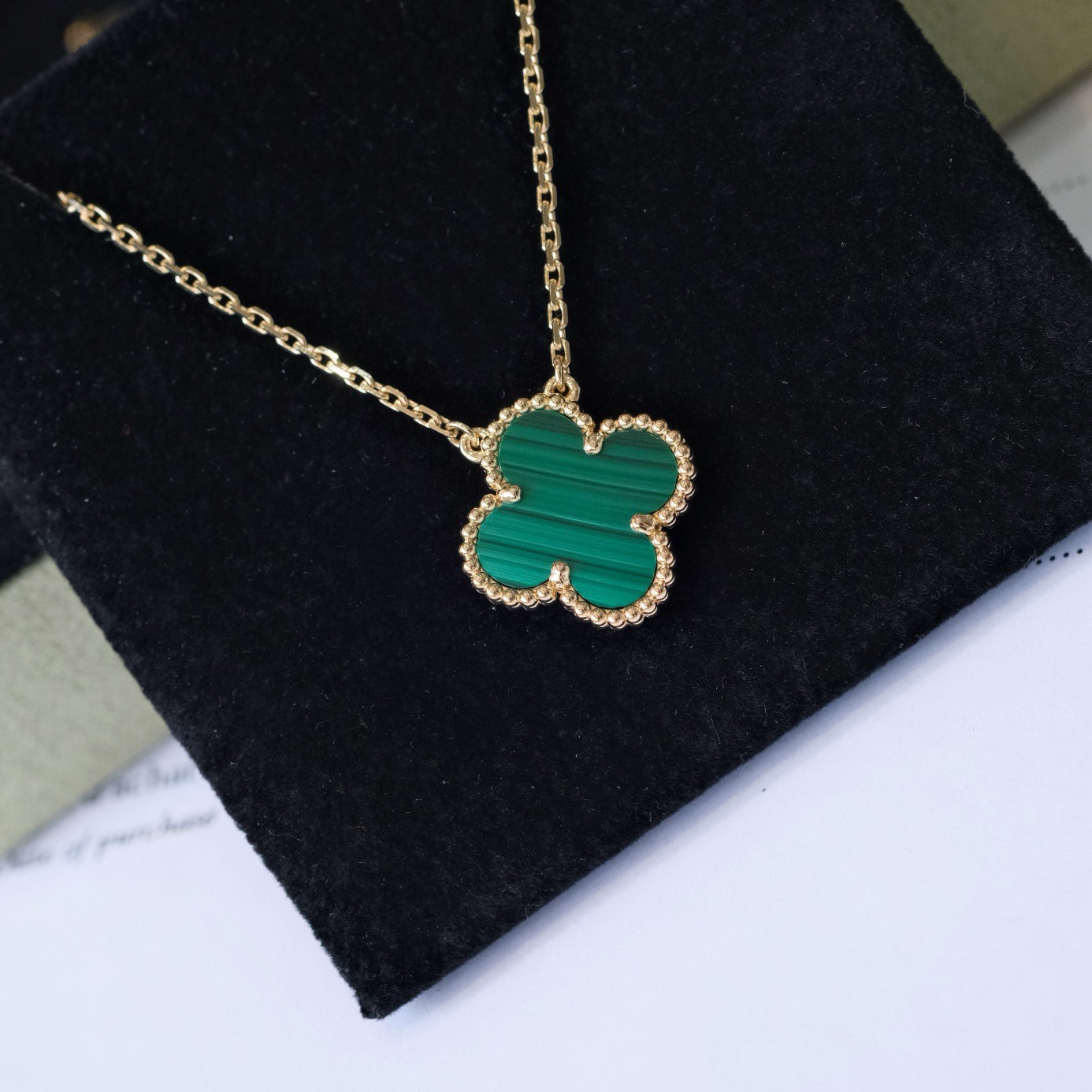 [Grace Jewelry]CLOVER 15MM MALACHITE SINGLE FLOWER  NECKLACE