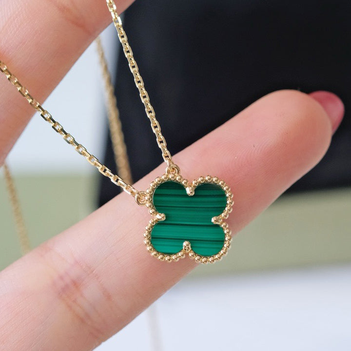 [Grace Jewelry]CLOVER 15MM MALACHITE SINGLE FLOWER  NECKLACE