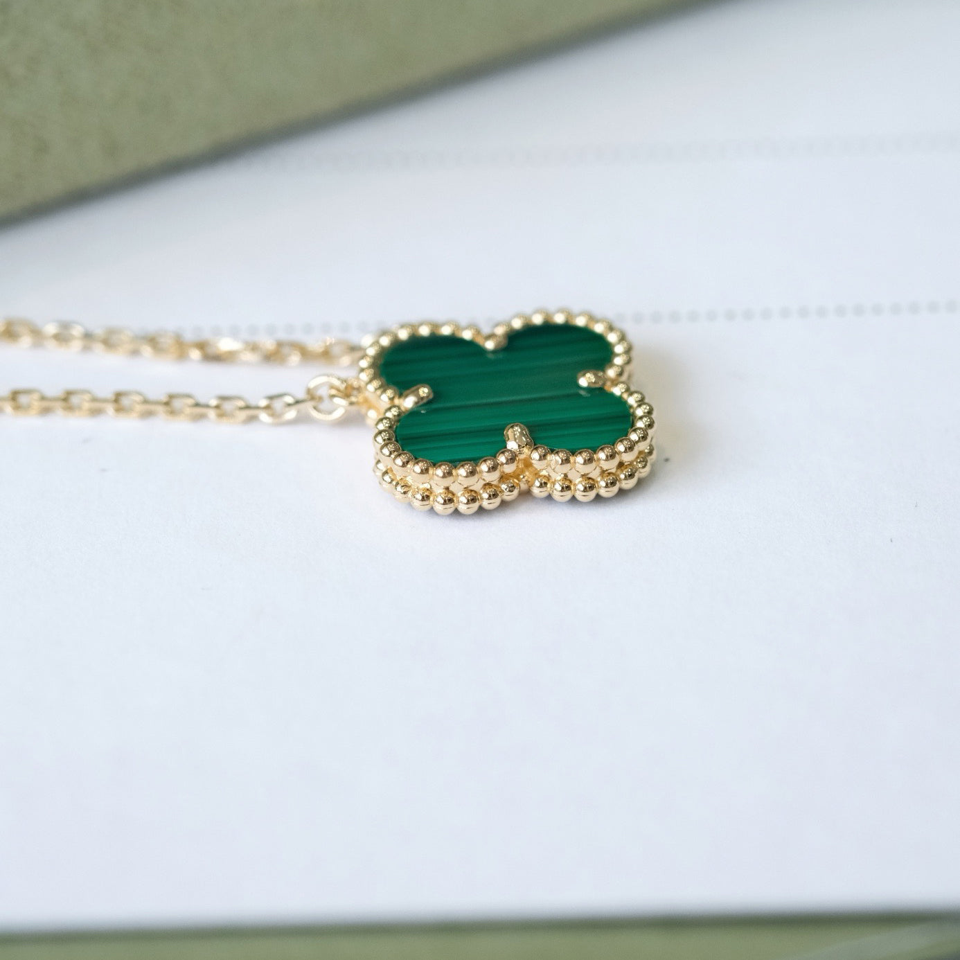 [Grace Jewelry]CLOVER 15MM MALACHITE SINGLE FLOWER  NECKLACE