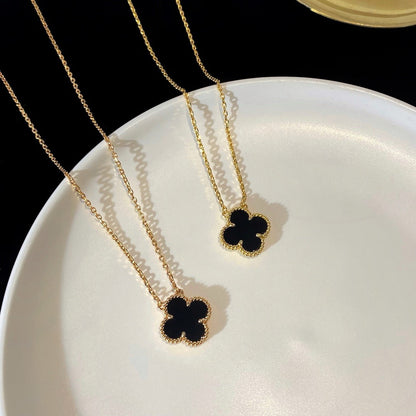 [Grace Jewelry]CLOVER 15MM BLACK ONYX SINGLE FLOWER NECKLACE